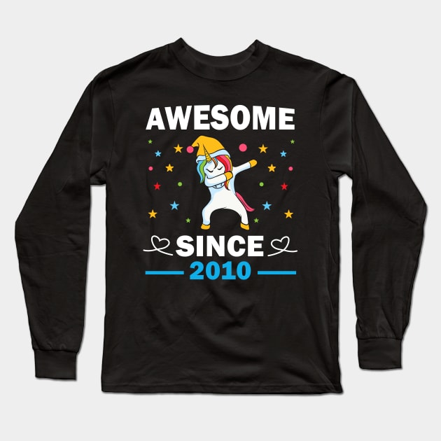 Dabbing unicorn awesome since 2010 Long Sleeve T-Shirt by madani04